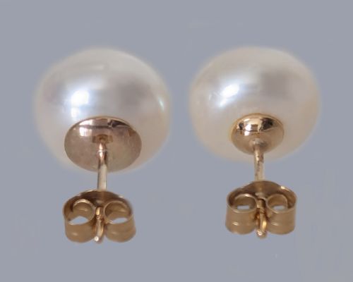 VINTAGE PEARL STUD EARRINGS 11MM BUTTON SHAPED FRESHWATER PEARLS 9CT GOLD POSTS - ADDITIONAL PHOTO 3