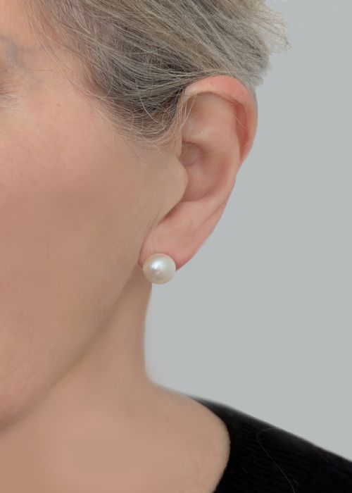 VINTAGE PEARL STUD EARRINGS 11MM BUTTON SHAPED FRESHWATER PEARLS 9CT GOLD POSTS - ADDITIONAL PHOTO 7