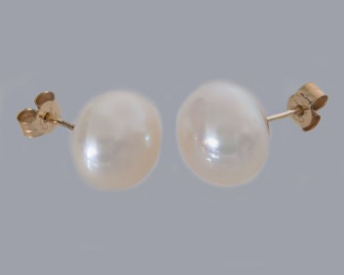 VINTAGE PEARL STUD EARRINGS 11MM BUTTON SHAPED FRESHWATER PEARLS 9CT GOLD POSTS - ADDITIONAL PHOTO 8