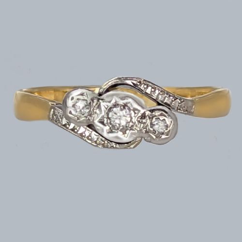 vintage trilogy twist ring 18ct gold platinum antique diamond engagement ring - CATEGORY: ANTIQUE JEWELLERY - DATED 1930