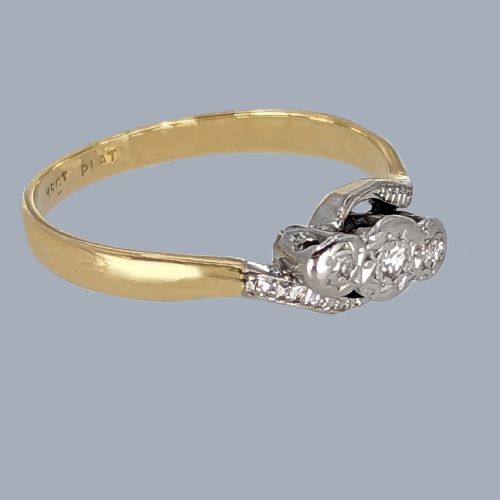 VINTAGE TRILOGY TWIST RING 18CT GOLD PLATINUM ANTIQUE DIAMOND ENGAGEMENT RING - ADDITIONAL PHOTO 2