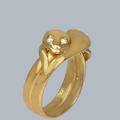 ANTIQUE SNAKE RING DIAMOND EYES 18CT GOLD LONDON 1911 SERPENT RING 15G SIZE V12 - ADDITIONAL PHOTO 9