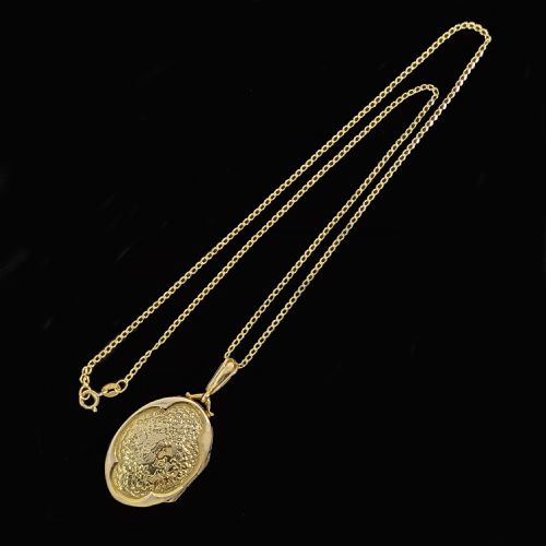 PHOTO LOCKET 9CT GOLD BIRMINGHAM 1916 ANTIQUE FLORAL ENGRAVED VINTAGE LOCKET AND 18 CHAIN - ADDITIONAL PHOTO 2