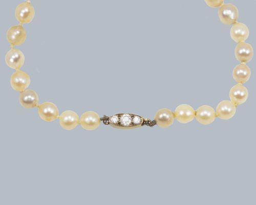 ANTIQUE PEARL NECKLACE OLD CUT DIAMOND CLASP 1920S SINGLE STRAND VINTAGE PEARLS - ADDITIONAL PHOTO 3