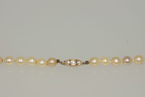 ANTIQUE PEARL NECKLACE OLD CUT DIAMOND CLASP 1920S SINGLE STRAND VINTAGE PEARLS - ADDITIONAL PHOTO 5