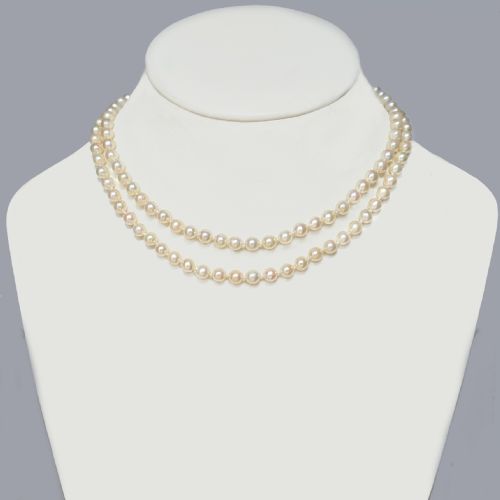DOUBLE STRAND PEARLS 9CT GOLD TOURMALINE CLASP VINTAGE 17 TWO STRAND PEARL NECKLACE - ADDITIONAL PHOTO 1