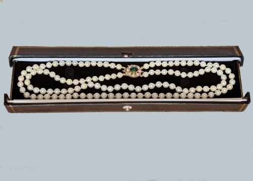DOUBLE STRAND PEARLS 9CT GOLD TOURMALINE CLASP VINTAGE 17 TWO STRAND PEARL NECKLACE - ADDITIONAL PHOTO 4