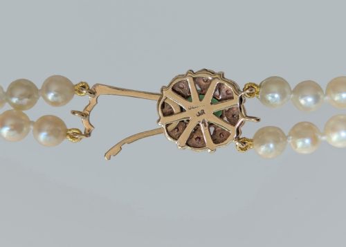 DOUBLE STRAND PEARLS 9CT GOLD TOURMALINE CLASP VINTAGE 17 TWO STRAND PEARL NECKLACE - ADDITIONAL PHOTO 6