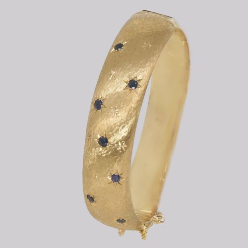 VINTAGE 1960S CROPP FARR SAPPHIRE BANGLE WIDE HEAVY 27G 9CT GOLD HALLMARKED BIRMINGHAM 1967 - ADDITIONAL PHOTO 2