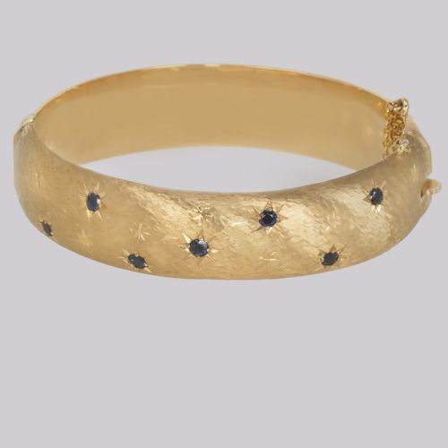 VINTAGE 1960S CROPP FARR SAPPHIRE BANGLE WIDE HEAVY 27G 9CT GOLD HALLMARKED BIRMINGHAM 1967 - ADDITIONAL PHOTO 4