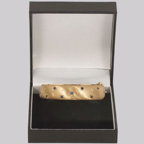 VINTAGE 1960S CROPP FARR SAPPHIRE BANGLE WIDE HEAVY 27G 9CT GOLD HALLMARKED BIRMINGHAM 1967 - ADDITIONAL PHOTO 6