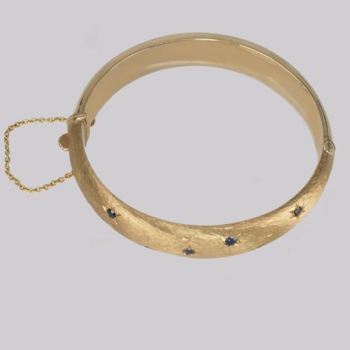 VINTAGE 1960S CROPP FARR SAPPHIRE BANGLE WIDE HEAVY 27G 9CT GOLD HALLMARKED BIRMINGHAM 1967 - ADDITIONAL PHOTO 7