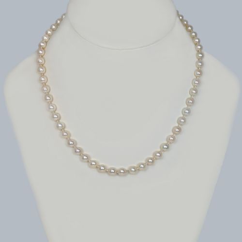 ANTIQUE PEARL NECKLACE WITH DIAMOND CLASP EDWARDIAN SINGLE STRAND PEARL NECKLACE - ADDITIONAL PHOTO 2
