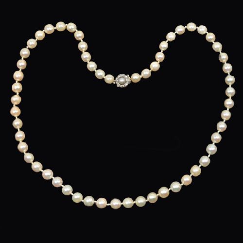 ANTIQUE PEARL NECKLACE WITH DIAMOND CLASP EDWARDIAN SINGLE STRAND PEARL NECKLACE - ADDITIONAL PHOTO 3