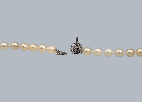 ANTIQUE PEARL NECKLACE WITH DIAMOND CLASP EDWARDIAN SINGLE STRAND PEARL NECKLACE - ADDITIONAL PHOTO 6