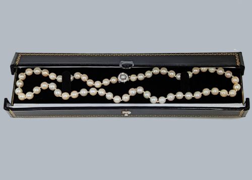 ANTIQUE PEARL NECKLACE WITH DIAMOND CLASP EDWARDIAN SINGLE STRAND PEARL NECKLACE - ADDITIONAL PHOTO 8