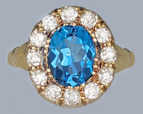 VINTAGE 10CT OLD CUT DIAMOND TOPAZ CLUSTER RING 18CT GOLD VICTORIAN STYLE RING 1950S RING - ADDITIONAL PHOTO 1