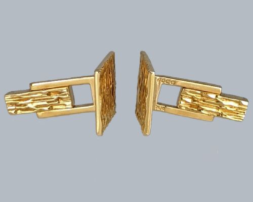 VINTAGE ROY KING CUFFLINKS 18CT GOLD BARK TEXTURE DESIGN LONDON 1962 BRITISH HALLMARKED - ADDITIONAL PHOTO 15