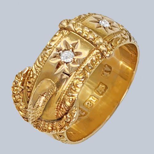 ANTIQUE 18CT GOLD DIAMOND BUCKLE RING EDWARDIAN 1903 CHESTER HALLMARKED UK - ADDITIONAL PHOTO 1