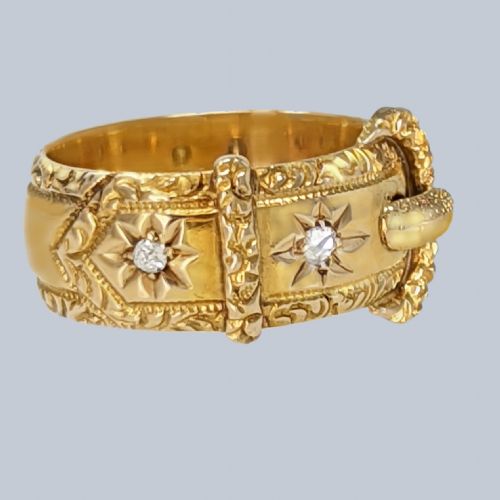 ANTIQUE 18CT GOLD DIAMOND BUCKLE RING EDWARDIAN 1903 CHESTER HALLMARKED UK - ADDITIONAL PHOTO 5