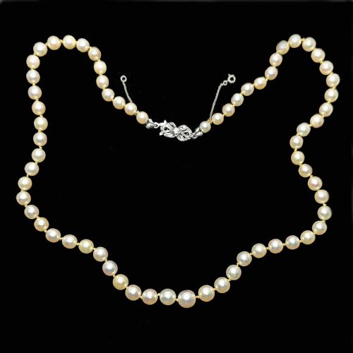 VINTAGE SINGLE PEARL NECKLACE 18CT WHITE GOLD DIAMOND CLASP UNOAERRE ITALY 1960S - ADDITIONAL PHOTO 6