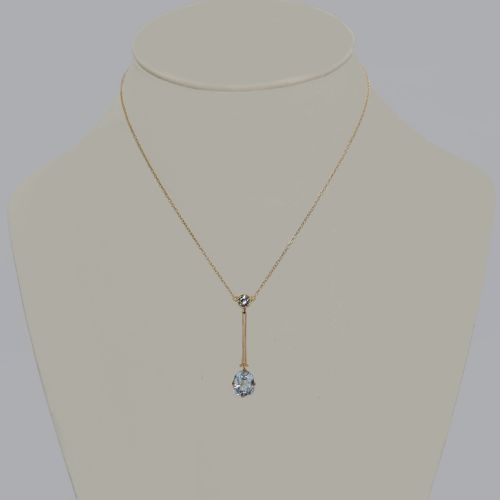 ANTIQUE EDWARDIAN AQUAMARINE DROP NECKLACE 9CT GOLD VINTAGE CIRCA 1910 PENDANT - ADDITIONAL PHOTO 1