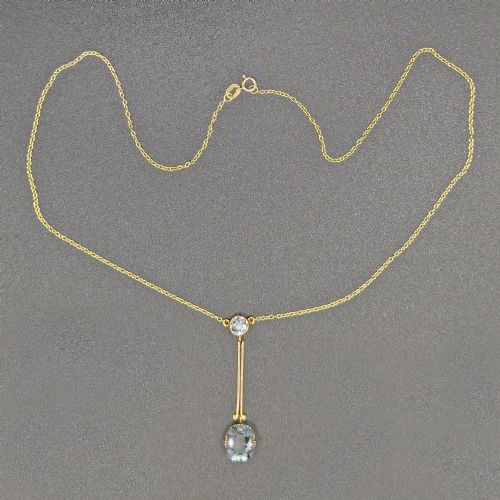 ANTIQUE EDWARDIAN AQUAMARINE DROP NECKLACE 9CT GOLD VINTAGE CIRCA 1910 PENDANT - ADDITIONAL PHOTO 2