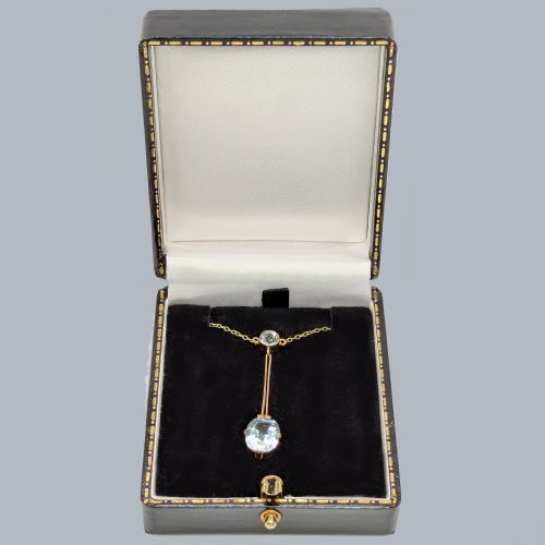 ANTIQUE EDWARDIAN AQUAMARINE DROP NECKLACE 9CT GOLD VINTAGE CIRCA 1910 PENDANT - ADDITIONAL PHOTO 3