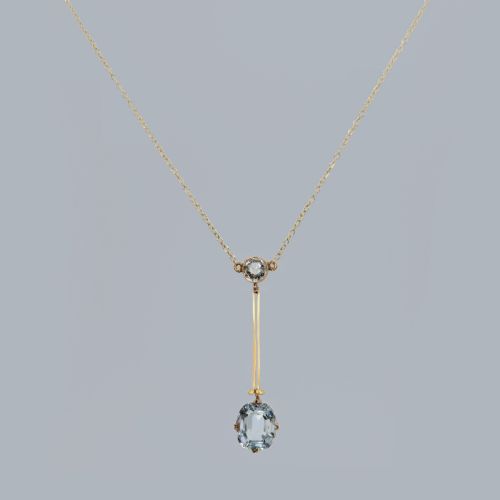 ANTIQUE EDWARDIAN AQUAMARINE DROP NECKLACE 9CT GOLD VINTAGE CIRCA 1910 PENDANT - ADDITIONAL PHOTO 6