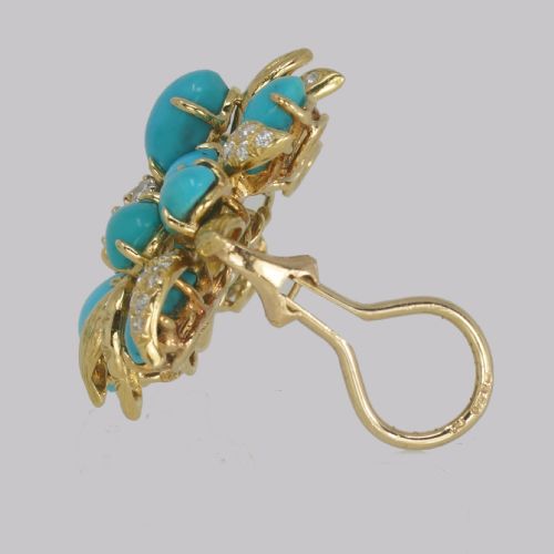 VINTAGE JULIUS COHEN TURQUOISE DIAMOND CLUSTER EARRINGS 14CT GOLD CIRCA 1960S - ADDITIONAL PHOTO 6