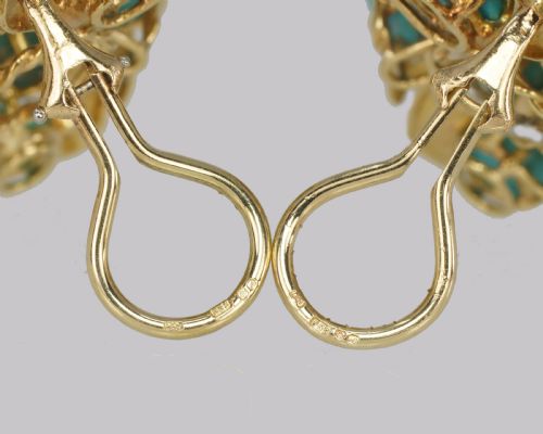 VINTAGE JULIUS COHEN TURQUOISE DIAMOND CLUSTER EARRINGS 14CT GOLD CIRCA 1960S - ADDITIONAL PHOTO 8