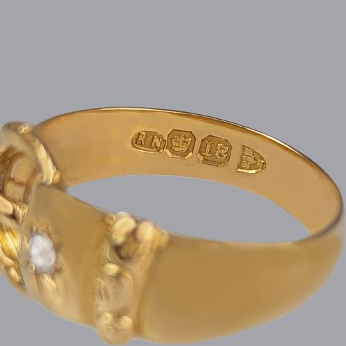VICTORIAN 18CT GOLD DIAMOND BUCKLE RING ANTIQUE CHESTER HALLMARKED 55 GRAMS - ADDITIONAL PHOTO 2