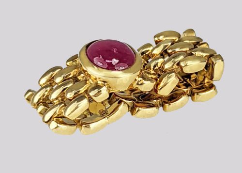 VINTAGE ITALIAN 18CT GOLD CHAIN MAIL RING CABOCHON RUBY FLEXIBLE PINKY RING SIZE F - ADDITIONAL PHOTO 5