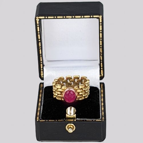 VINTAGE ITALIAN 18CT GOLD CHAIN MAIL RING CABOCHON RUBY FLEXIBLE PINKY RING SIZE F - ADDITIONAL PHOTO 6