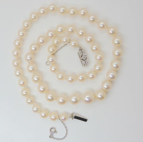 ART DECO PEARL NECKLACE 9CT WHITE GOLD DIAMOND CLASP SINGLE STRAND PEARLS CIRCA 1920 - ADDITIONAL PHOTO 8