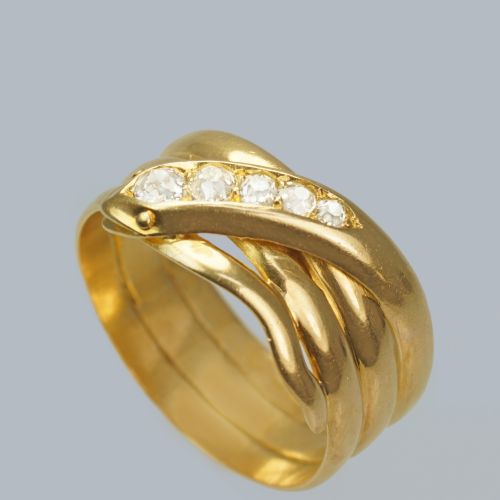 EXQUISITE VICTORIAN DIAMOND SNAKE RING 18CT GOLD CHESTER 1897 ANTIQUE COILED SERPENT RING - ADDITIONAL PHOTO 3