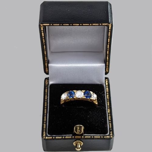 ANTIQUE 18CT GOLD SAPPHIRE OLD CUT DIAMOND FIVE STONE EDWARDIAN RING LONDON 1907 HALLMARKED - ADDITIONAL PHOTO 5