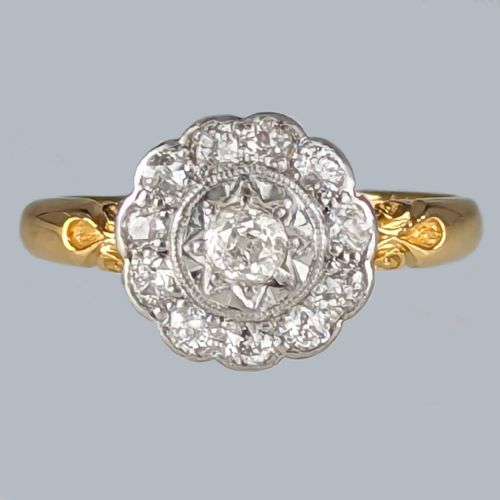 ANTIQUE EDWARDIAN DIAMOND CLUSTER RING ORNATE 18CT GOLD OLD CUT DIAMONDS RING C1910 VINTAGE ENGAGEMENT RING