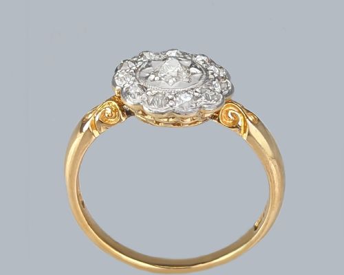 ANTIQUE EDWARDIAN DIAMOND CLUSTER RING ORNATE 18CT GOLD OLD CUT DIAMONDS RING C1910 VINTAGE ENGAGEMENT RING - ADDITIONAL PHOTO 2