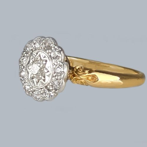 ANTIQUE EDWARDIAN DIAMOND CLUSTER RING ORNATE 18CT GOLD OLD CUT DIAMONDS RING C1910 VINTAGE ENGAGEMENT RING - ADDITIONAL PHOTO 4