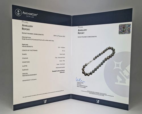 STRIKING TAHITIAN BLACK PEARL NECKLACE LARGE CULTURED SALTWATER PEARLS WITH ANCHORCERT REPORTAN ELEGANT STRAND OF NATURAL COLOUR PEARLS WITH 18CT WHITE GOLD CLASP - ADDITIONAL PHOTO 2