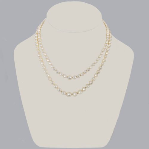 VINTAGE PEARL NECKLACE DOUBLE OR SINGLE STRAND WITH 9CT GOLD FLORAL GARNET CLASP CIRCA 1960S - ADDITIONAL PHOTO 5