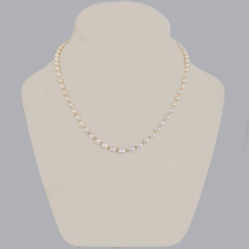 VINTAGE PEARL NECKLACE DOUBLE OR SINGLE STRAND WITH 9CT GOLD FLORAL GARNET CLASP CIRCA 1960S - ADDITIONAL PHOTO 6