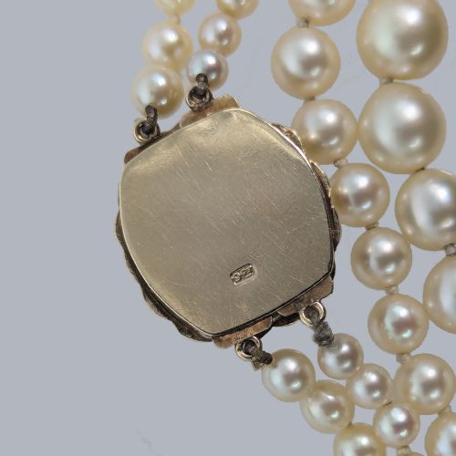 VINTAGE PEARL NECKLACE DOUBLE OR SINGLE STRAND WITH 9CT GOLD FLORAL GARNET CLASP CIRCA 1960S - ADDITIONAL PHOTO 7