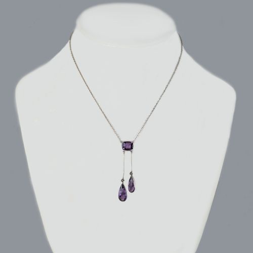 EXQUISITE EDWARDIAN AMETHYST AND PEARL NEGLIG NECKLACE 18CT GOLD PENDANT CIRCA 1910 - ADDITIONAL PHOTO 1