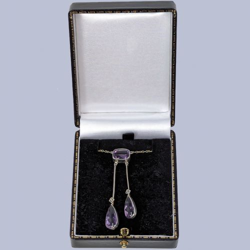 EXQUISITE EDWARDIAN AMETHYST AND PEARL NEGLIG NECKLACE 18CT GOLD PENDANT CIRCA 1910 - ADDITIONAL PHOTO 2