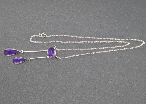 EXQUISITE EDWARDIAN AMETHYST AND PEARL NEGLIG NECKLACE 18CT GOLD PENDANT CIRCA 1910 - ADDITIONAL PHOTO 3