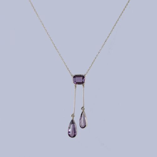 EXQUISITE EDWARDIAN AMETHYST AND PEARL NEGLIG NECKLACE 18CT GOLD PENDANT CIRCA 1910 - ADDITIONAL PHOTO 4