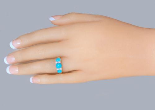 ANTIQUE VICTORIAN TURQUOISE AND DIAMOND RING 18CT GOLD ORNATE SCROLL SETTING - ADDITIONAL PHOTO 7