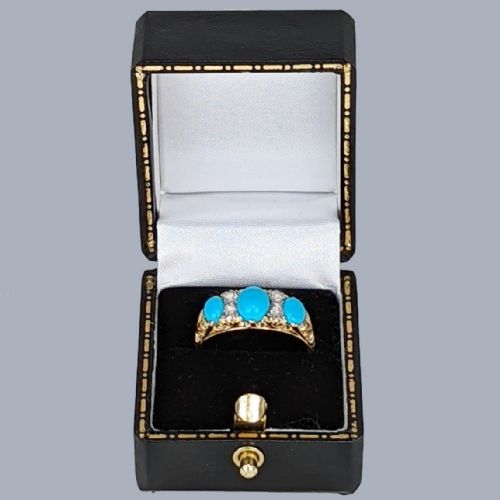 ANTIQUE VICTORIAN TURQUOISE AND DIAMOND RING 18CT GOLD ORNATE SCROLL SETTING - ADDITIONAL PHOTO 8
